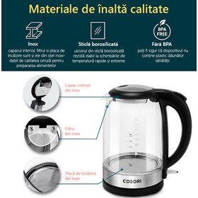 Imagine 3/4 - Fierbător de apă electric sticlă 1.7L GK172-CO