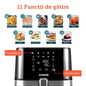 Imagine 3/12 - Friteuză cu aer cald și Aparat de deshidratare Cosori Steel  CP258-AF-DEU