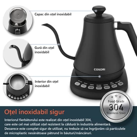 Imagine 5/5 - Fierbător electric Cosori Gooseneck cu 5 setări individuale Inox 0,8 L (negru mat) CO108-NK-EUR