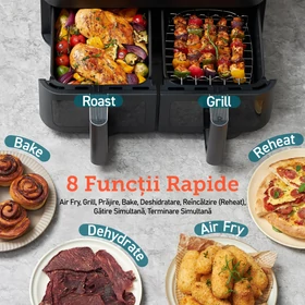 Imagine 7/8 - Friteuză cu aer cald Cosori Dual Basket, 8,5 litri