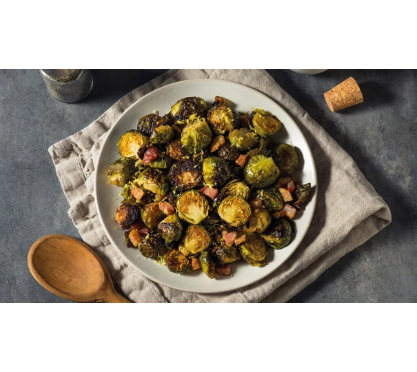 Varză de Bruxelles prăjită cu  vinegretă cu pancetta