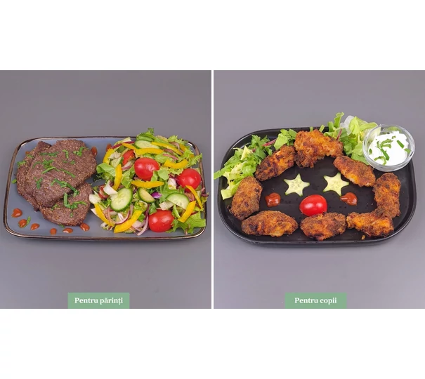Steak cu salată asortată / Aripioare crocante cu miere și iaurt